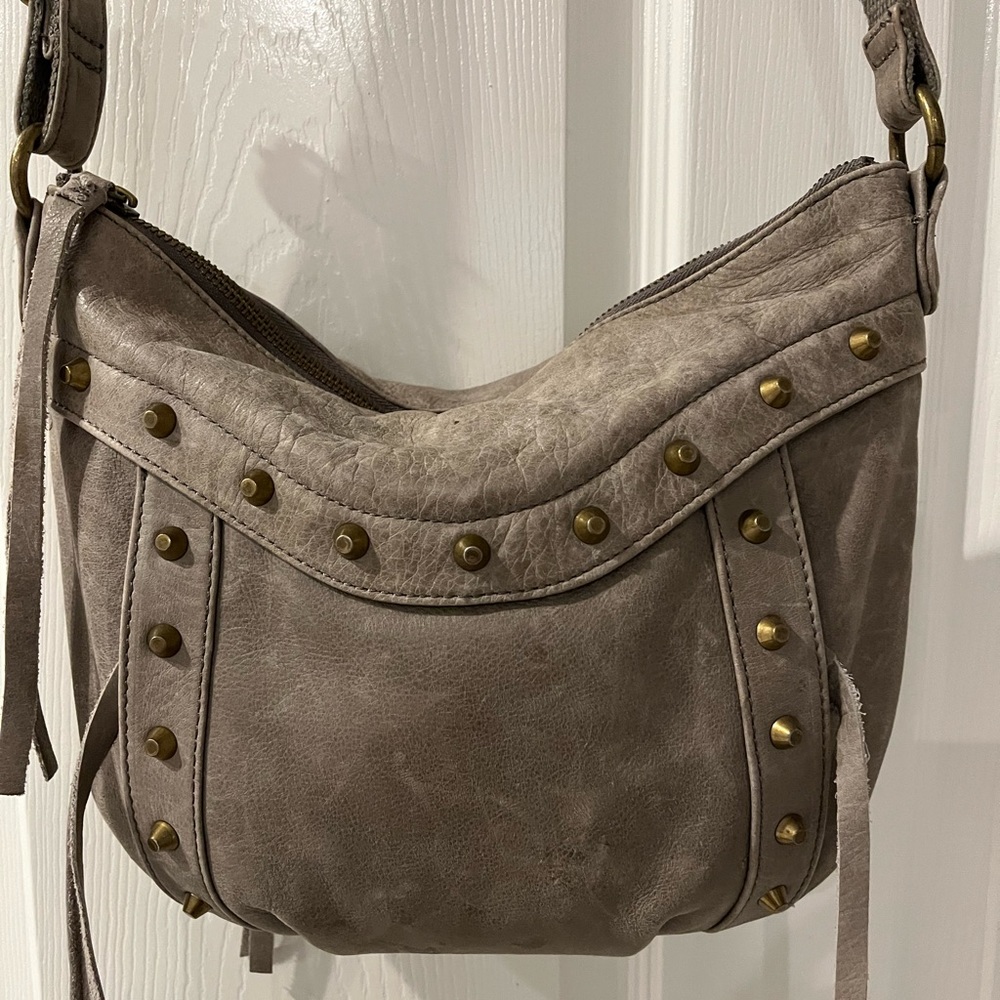 Lucky Brand Grey Tasseled Leather Cross Body Satchel